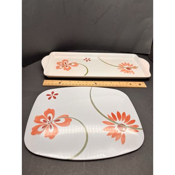 Pretty CORELLE Coordinates PRETTY PINK Pattern Tidbit Tray & Heat Pad Trivet - Picture 8 of 12